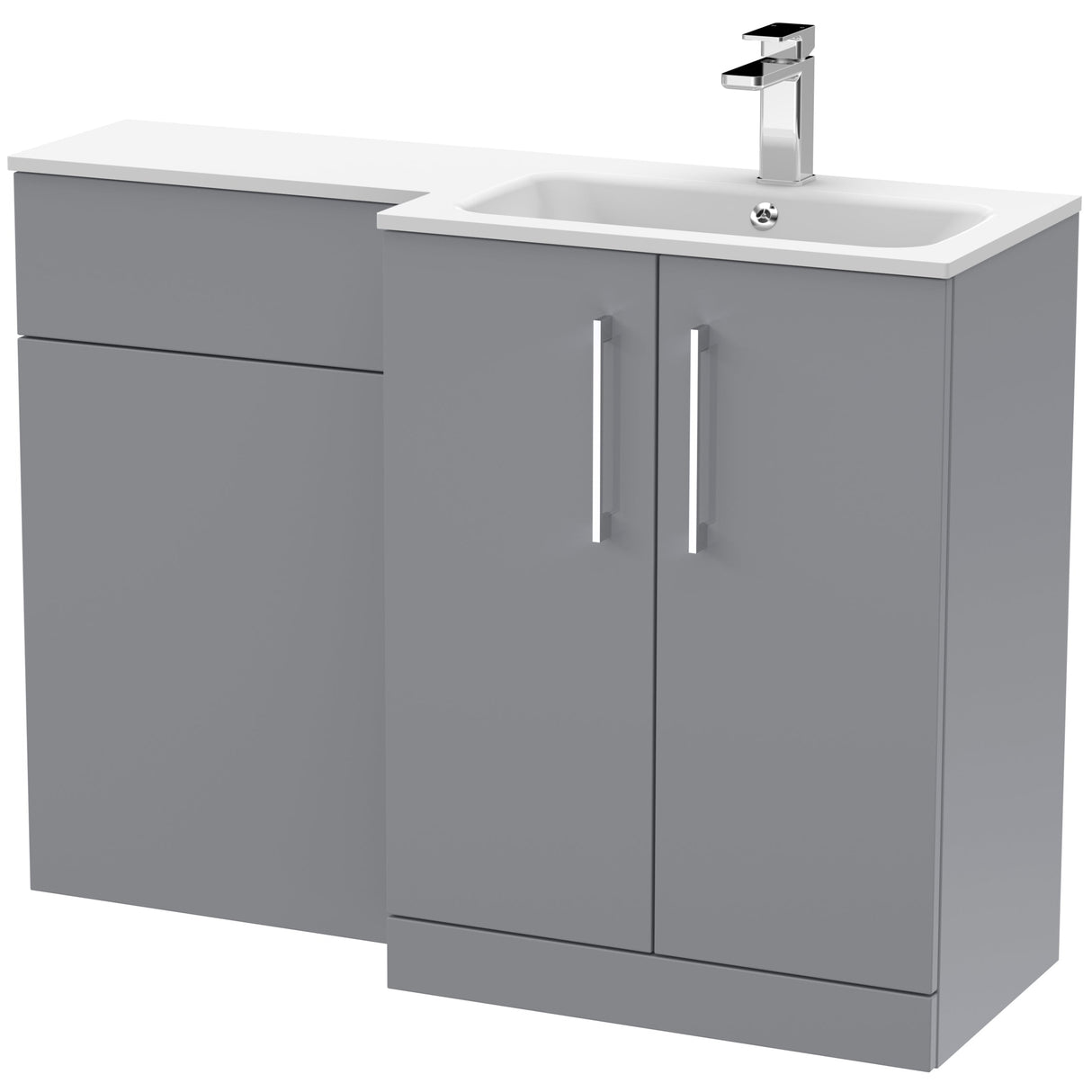 Nuie Arno Toilet & Basin Suite W1100mm - 2 Door Vanity Unit & White Stone Basin Satin Grey ARN2212R