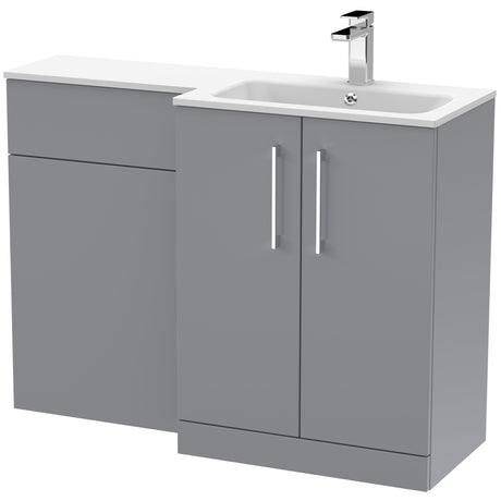 Nuie Arno Toilet & Basin Suite W1100mm - 2 Door Vanity Unit & White Stone Basin Satin Grey ARN2212R