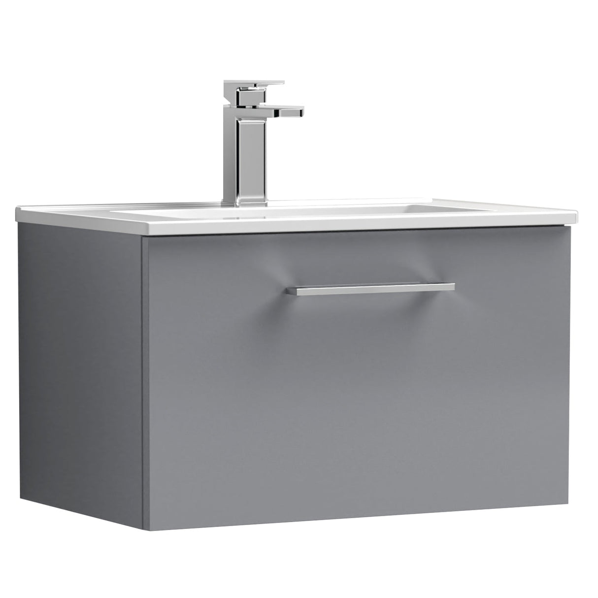 Nuie Arno 600mm Wall Hung 1 Drawer Vanity Unit & Basin Satin Grey ARN2222B