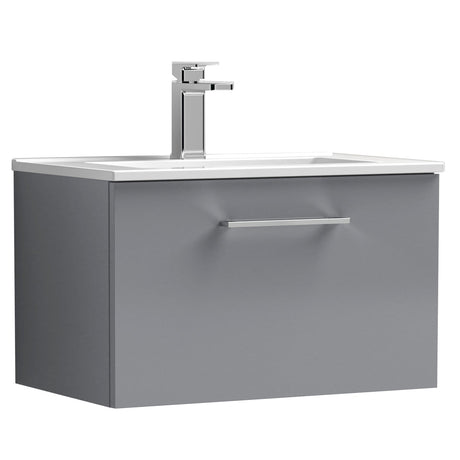 Nuie Arno 600mm Wall Hung 1 Drawer Vanity Unit & Basin Satin Grey ARN2222B