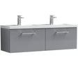 Nuie Arno 1200mm Wall Hung 2 Drawer Vanity Unit & Double Basin Satin Grey ARN2222C