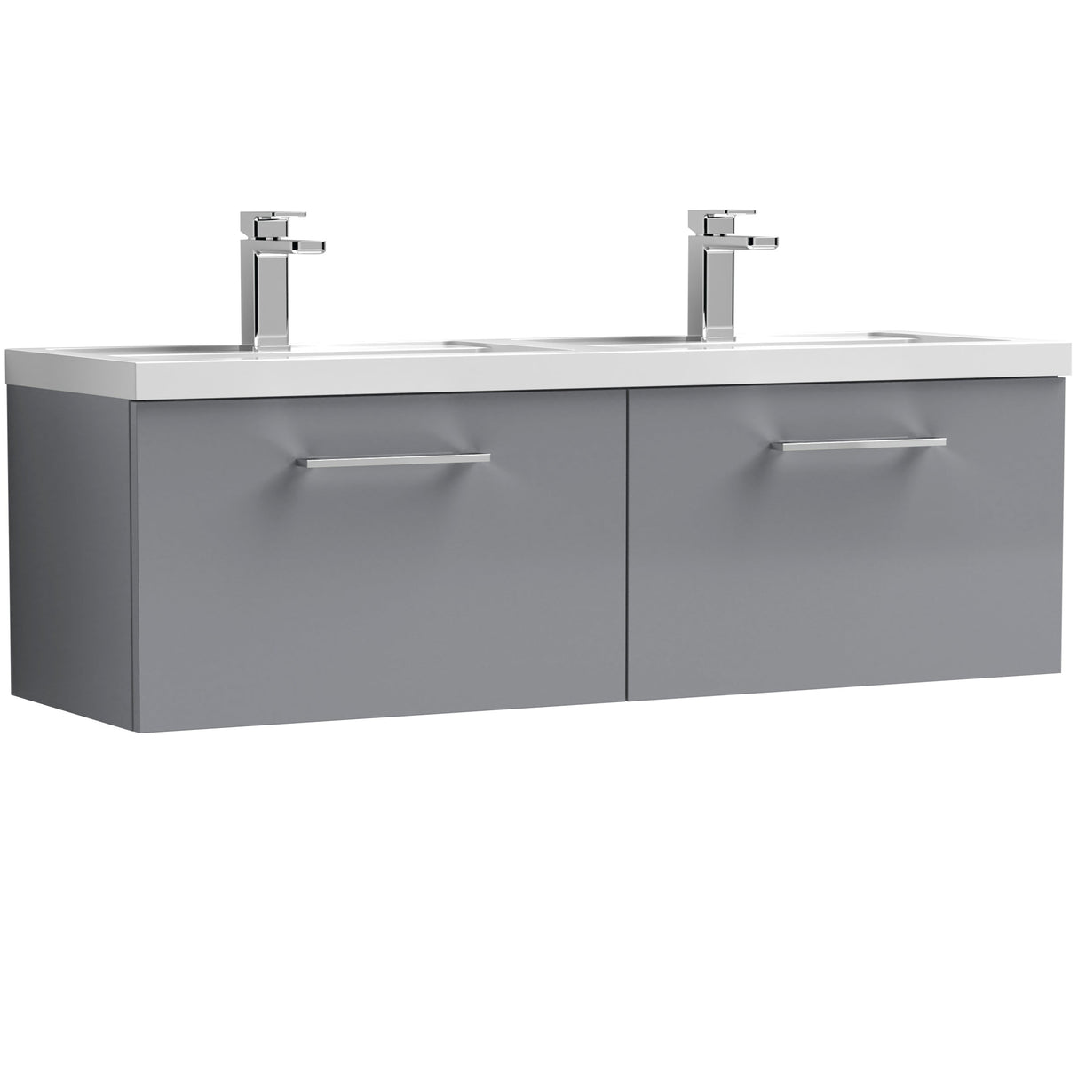 Nuie Arno 1200mm Wall Hung 2 Drawer Vanity Unit & Double Basin Satin Grey ARN2222C