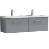 Nuie Arno 1200mm Wall Hung 2 Drawer Vanity Unit & Double Basin Satin Grey ARN2222C