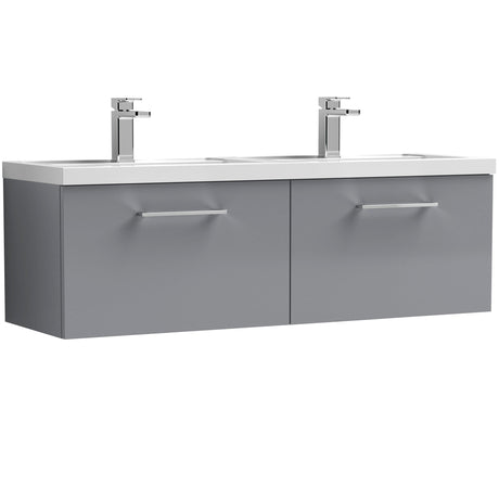 Nuie Arno 1200mm Wall Hung 2 Drawer Vanity Unit & Double Basin Satin Grey ARN2222C