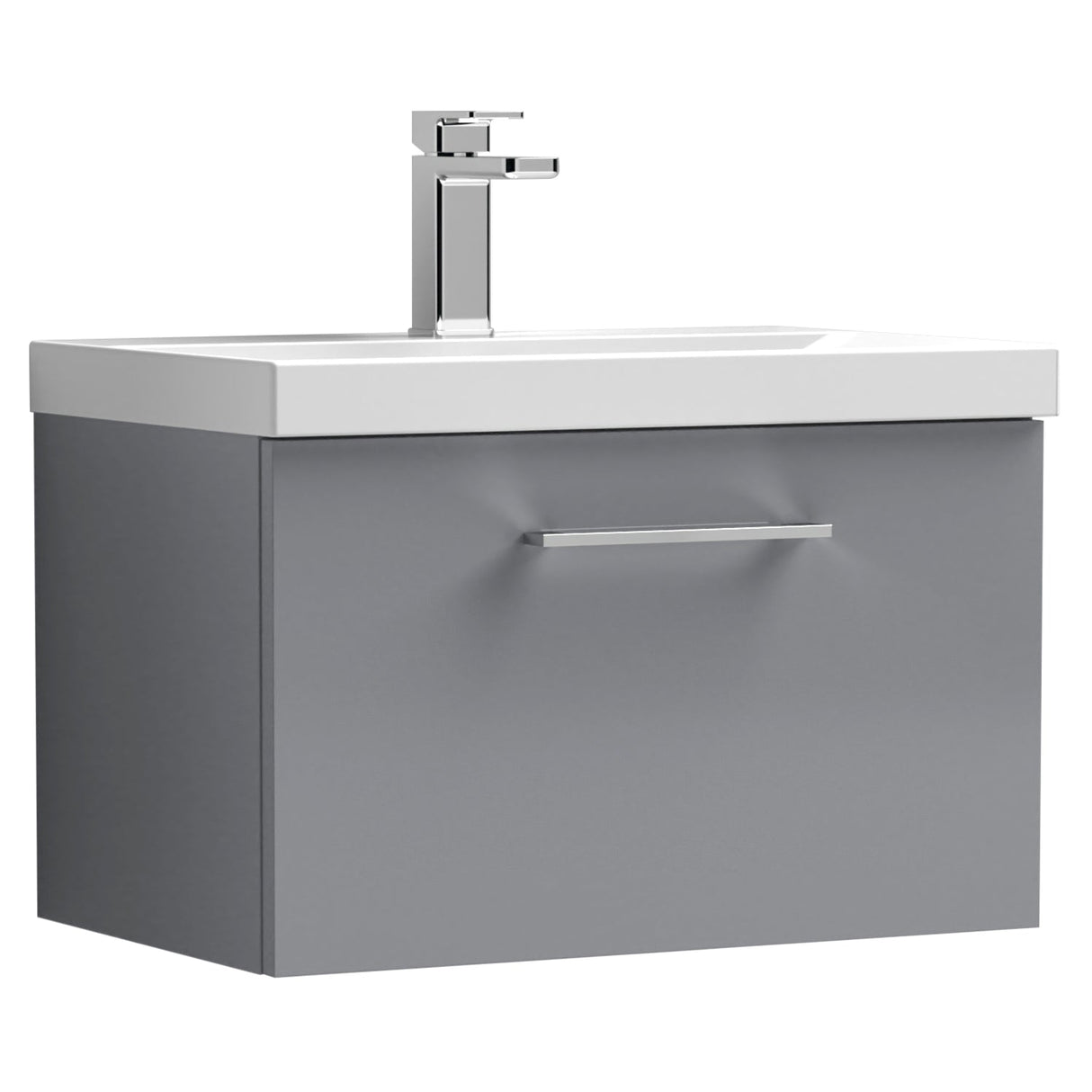 Nuie Arno 600mm Wall Hung 1 Drawer Vanity Unit & Basin Satin Grey ARN2222D