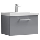 Nuie Arno 600mm Wall Hung 1 Drawer Vanity Unit & Basin Satin Grey ARN2222D