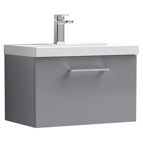 Nuie Arno 600mm Wall Hung 1 Drawer Vanity Unit & Basin Satin Grey ARN2222D