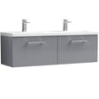 Nuie Arno 1200mm Wall Hung 2 Drawer Vanity Unit & Double Basin Satin Grey ARN2222F