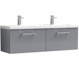 Nuie Arno 1200mm Wall Hung 2 Drawer Vanity Unit & Double Basin Satin Grey ARN2222F