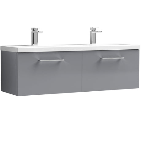 Nuie Arno 1200mm Wall Hung 2 Drawer Vanity Unit & Double Basin Satin Grey ARN2222F