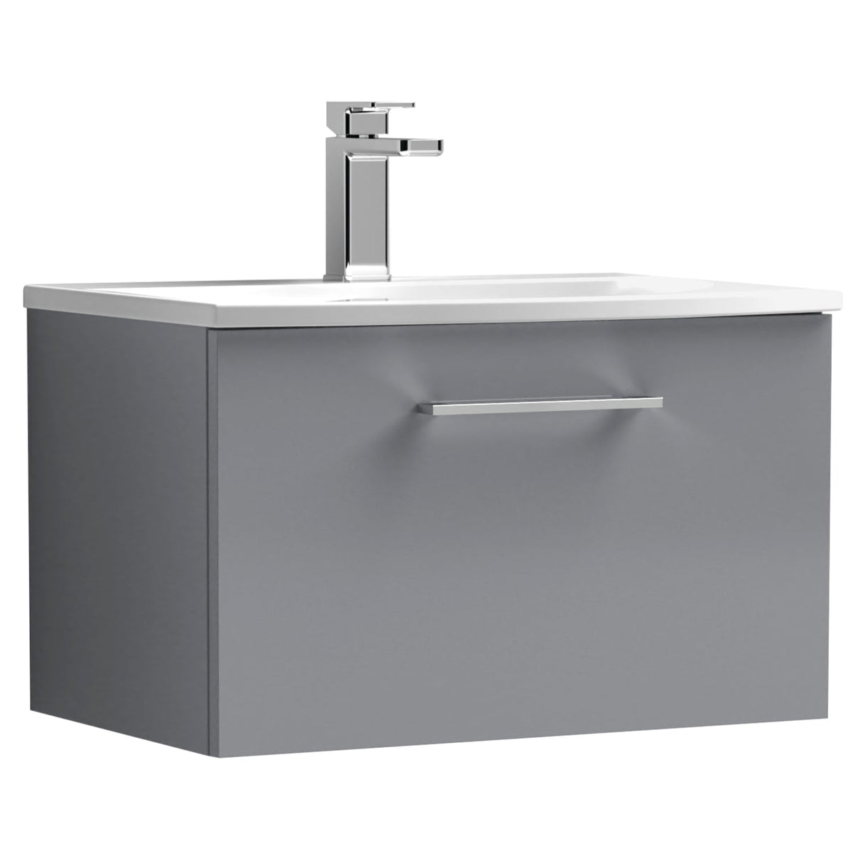 Nuie Arno 600mm Wall Hung 1 Drawer Vanity Unit & Basin Satin Grey ARN2222G