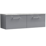Nuie Arno 1200mm Wall Hung 2 Drawer Countertop Vanity Unit Satin Grey ARN2222LBG2