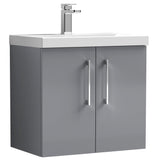 Nuie Arno 600mm Wall Hung 2 Door Vanity Unit & Basin Satin Grey ARN2223A