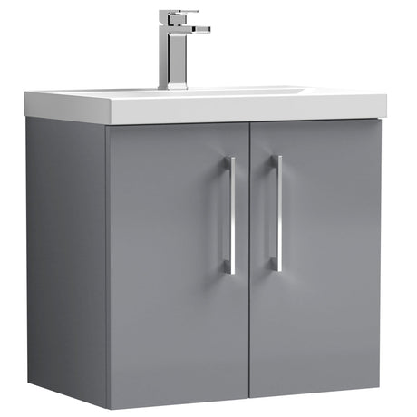 Nuie Arno 600mm Wall Hung 2 Door Vanity Unit & Basin Satin Grey ARN2223A