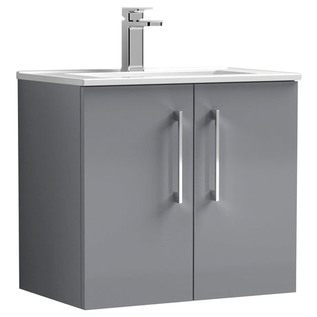Nuie Arno 600mm Wall Hung 2 Door Vanity Unit & Basin Satin Grey ARN2223B