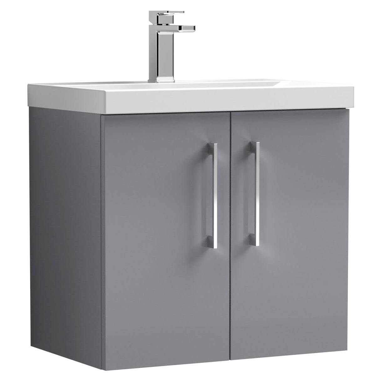 Nuie Arno 600mm Wall Hung 2 Door Vanity Unit & Basin Satin Grey ARN2223D
