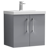 Nuie Arno 600mm Wall Hung 2 Door Vanity Unit & Basin Satin Grey ARN2223D