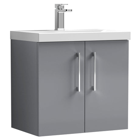 Nuie Arno 600mm Wall Hung 2 Door Vanity Unit & Basin Satin Grey ARN2223D