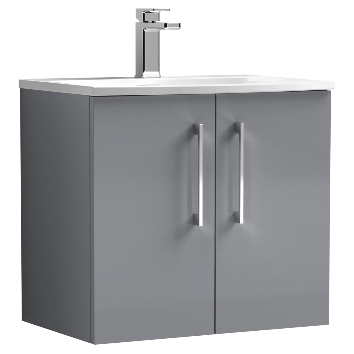 Nuie Arno 600mm Wall Hung 2 Door Vanity Unit & Basin Satin Grey ARN2223G