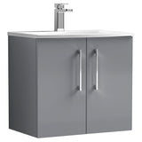 Nuie Arno 600mm Wall Hung 2 Door Vanity Unit & Basin Satin Grey ARN2223G