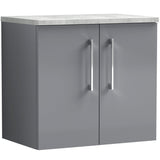Nuie Arno 600mm Wall Hung 2 Door Countertop Vanity Unit Satin Grey ARN2223LBG