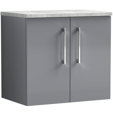 Nuie Arno 600mm Wall Hung 2 Door Countertop Vanity Unit Satin Grey ARN2223LBG