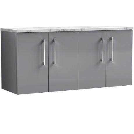 Nuie Arno 1200mm Wall Hung 4 Door Countertop Vanity Unit Satin Grey ARN2223LCM2