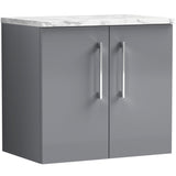 Nuie Arno 600mm Wall Hung 2 Door Countertop Vanity Unit Satin Grey ARN2223LCM