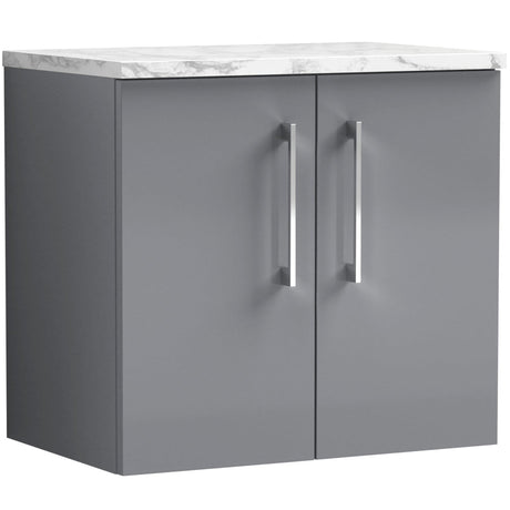 Nuie Arno 600mm Wall Hung 2 Door Countertop Vanity Unit Satin Grey ARN2223LCM