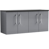 Nuie Arno 1200mm Wall Hung 4 Door Countertop Vanity Unit Satin Grey ARN2223LSB2