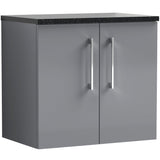 Nuie Arno 600mm Wall Hung 2 Door Countertop Vanity Unit Satin Grey ARN2223LSB