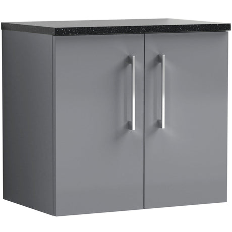 Nuie Arno 600mm Wall Hung 2 Door Countertop Vanity Unit Satin Grey ARN2223LSB