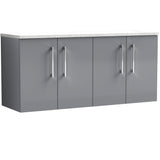 Nuie Arno 1200mm Wall Hung 4 Door Countertop Vanity Unit Satin Grey ARN2223LSW2