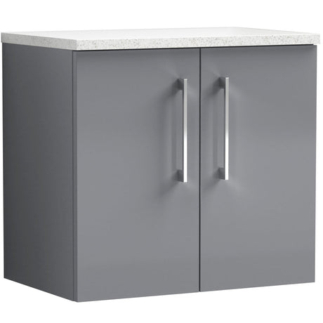 Nuie Arno 600mm Wall Hung 2 Door Countertop Vanity Unit Satin Grey ARN2223LSW