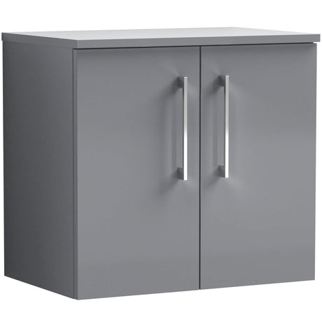 Nuie Arno 600mm Wall Hung 2 Door Countertop Vanity Unit Satin Grey ARN2223W