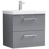 Nuie Arno 600mm Wall Hung 2 Drawer Vanity Unit & Basin Satin Grey ARN2224A