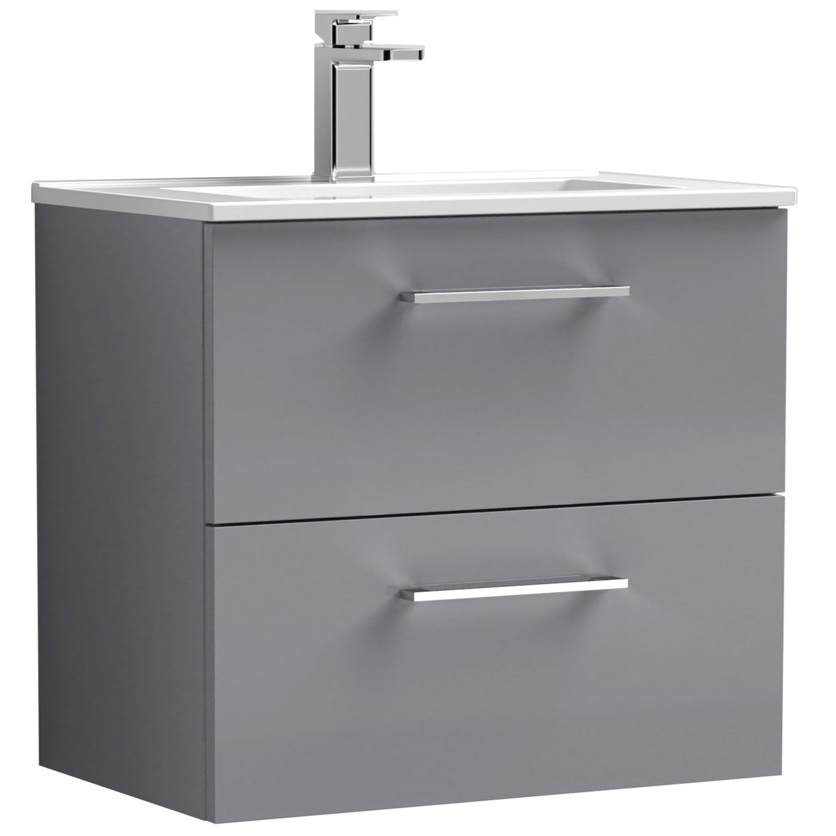 Nuie Arno 600mm Wall Hung 2 Drawer Vanity Unit & Basin Satin Grey ARN2224B