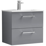 Nuie Arno 600mm Wall Hung 2 Drawer Vanity Unit & Basin Satin Grey ARN2224B