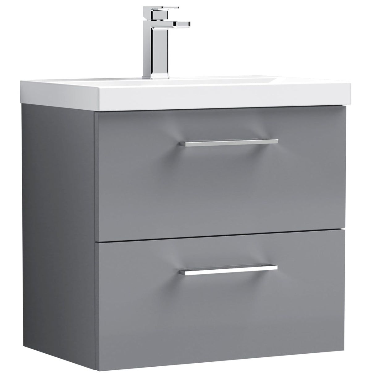Nuie Arno 600mm Wall Hung 2 Drawer Vanity Unit & Basin Satin Grey ARN2224D