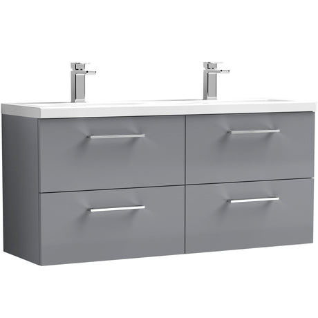 Nuie Arno 1200mm Wall Hung 4 Drawer Vanity Unit & Double Basin Satin Grey ARN2224F