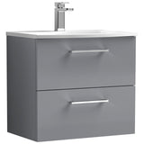 Nuie Arno 600mm Wall Hung 2 Drawer Vanity Unit & Basin Satin Grey ARN2224G