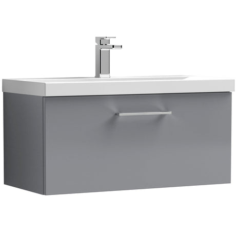 Nuie Arno 800mm Wall Hung 1 Drawer Vanity Unit & Basin Satin Grey ARN2225A