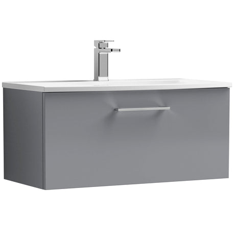 Nuie Arno 800mm Wall Hung 1 Drawer Vanity Unit & Basin Satin Grey ARN2225G