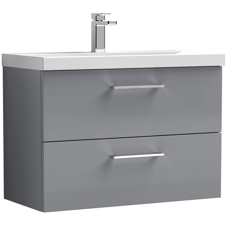 Nuie Arno 800mm Wall Hung 2 Drawer Vanity Unit & Basin Satin Grey ARN2226A
