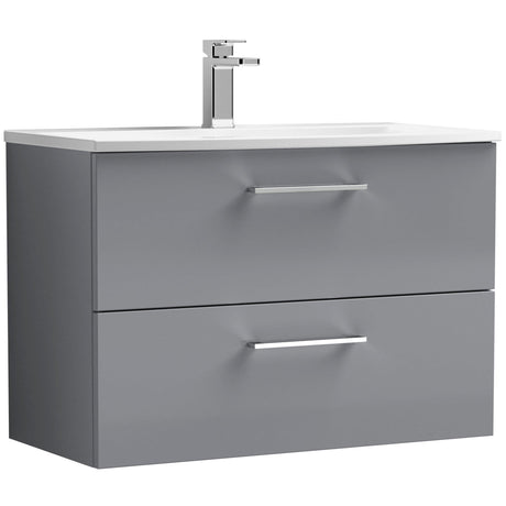 Nuie Arno 800mm Wall Hung 2 Drawer Vanity Unit & Basin Satin Grey ARN2226G