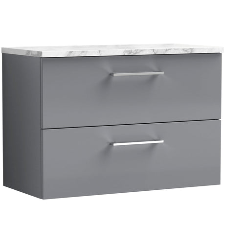 Nuie Arno 800mm Wall Hung 2 Drawer Countertop Vanity Unit Satin Grey ARN2226LCM