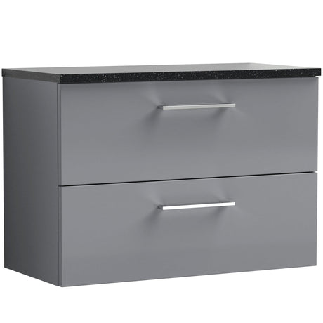 Nuie Arno 800mm Wall Hung 2 Drawer Countertop Vanity Unit Satin Grey ARN2226LSB