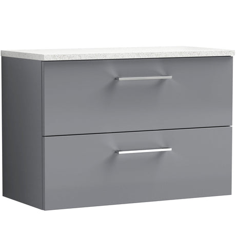 Nuie Arno 800mm Wall Hung 2 Drawer Countertop Vanity Unit Satin Grey ARN2226LSW