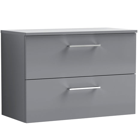 Nuie Arno 800mm Wall Hung 2 Drawer Countertop Vanity Unit Satin Grey ARN2226W