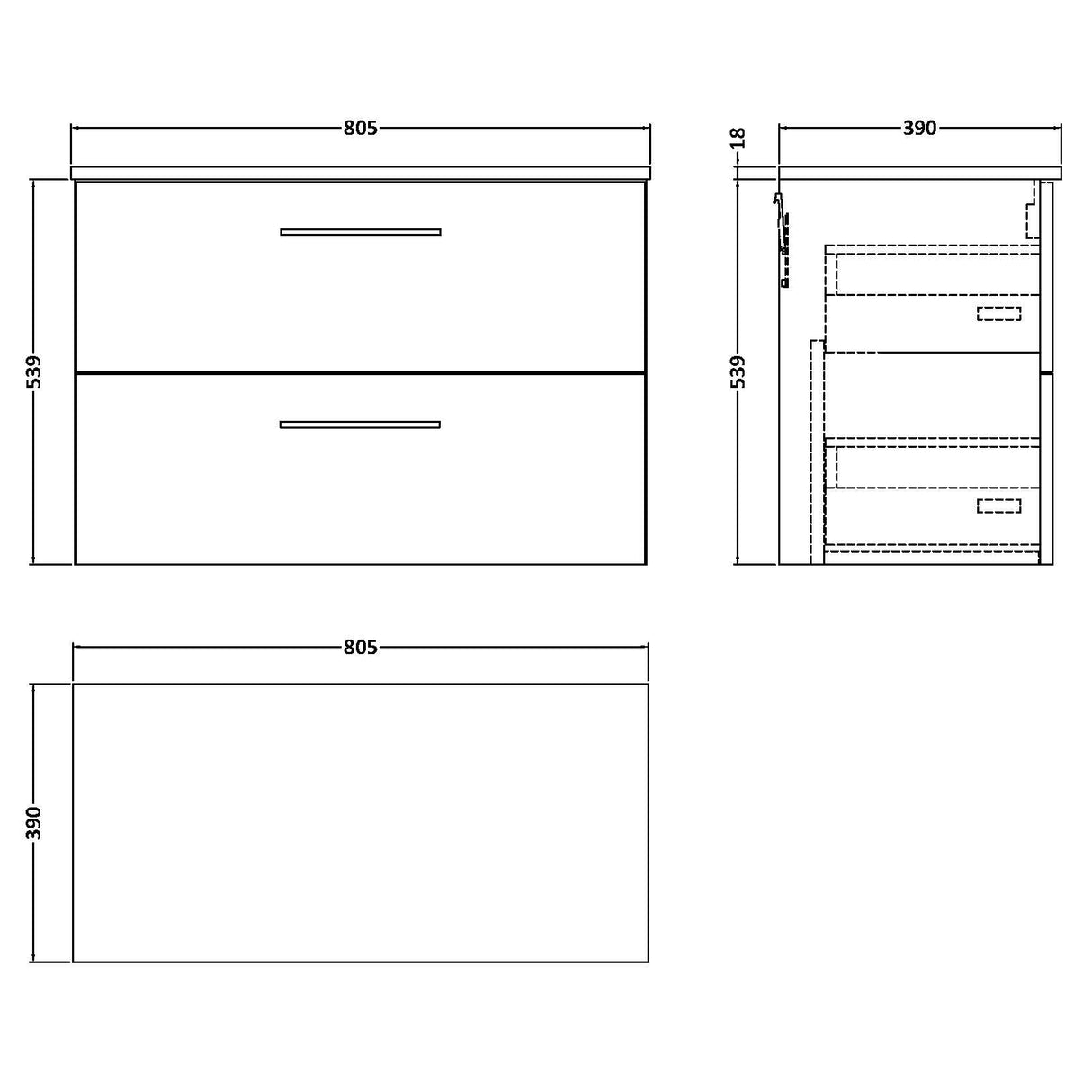 Nuie Arno 800mm Wall Hung 2 Drawer Countertop Vanity Unit Satin Grey ARN2226W LD